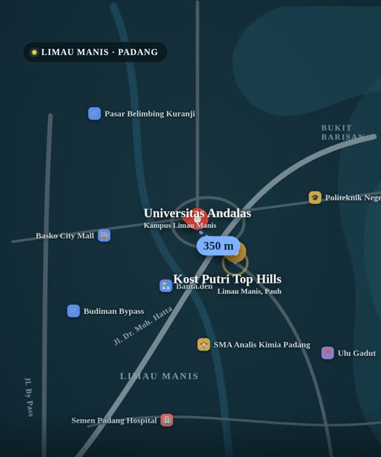 Lokasi Top Hills β 350 m ke gerbang UNAND, Padang